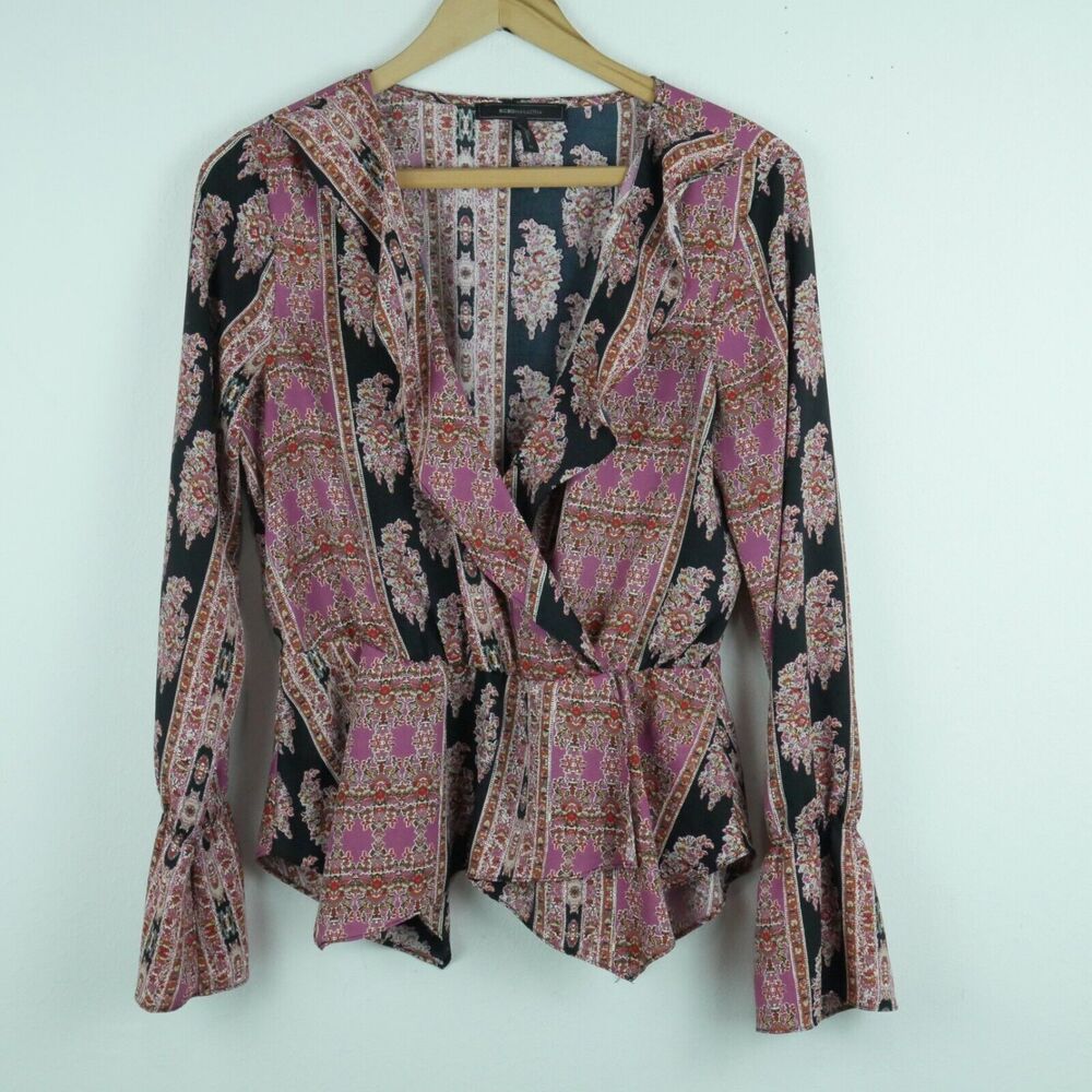 BCBG Medium Top‎ Ruffle Bell Sleeve Boho Patchwork Whimsigoth Witchy Y2K Western